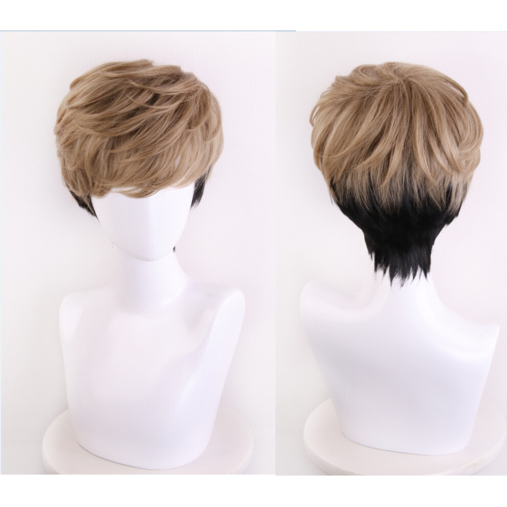 Killing Stalking Oh Sangwoo Wig Mixed Brown Black Hair Cosplay Wig + Free Cap