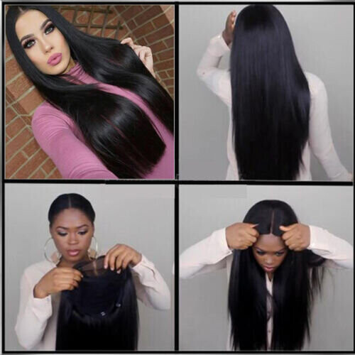Women Long Straight Natural Black Heat Resistant Synthetic Lace Front Hair Wigs