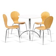 (Natural) Kimberley Dining Set - White and Chrome Small 80cm Round Table With 4 Stacking Chairs