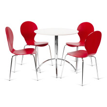 (Red) Kimberley Dining Set - White and Chrome Small 80cm Round Table With 4 Stacking Chairs