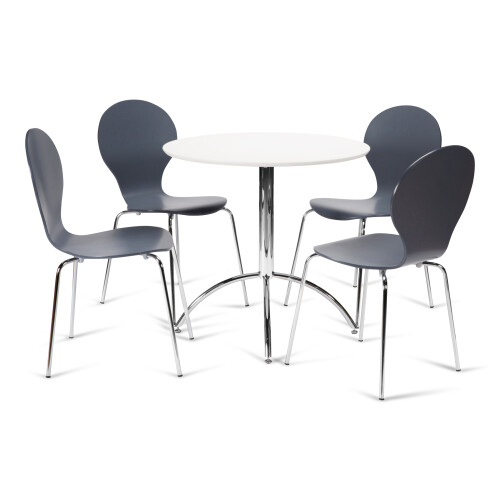 (Slate Grey) Kimberley Dining Set - White and Chrome Small 80cm Round Table With 4 Stacking Chairs