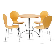 (Natural) Kimberley Dining Set - Natural and Chrome Small 80cm Round Table With 4 Stacking Chairs