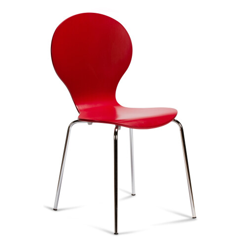 (Red) Kimberley Dining Set - Natural and Chrome Small 80cm Round Table With 4 Stacking Chairs 2