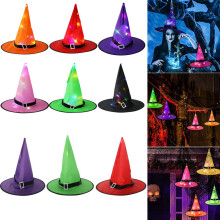 (Purple) Halloween LED Glowing Witch Hat Halloween Party Costume Cosplay Props Indoor Outdoor Festival Decoration Supplies