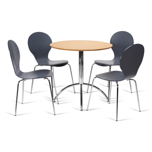 (Slate Grey) Kimberley Dining Set - Natural and Chrome Small 80cm Round Table With 4 Stacking Chairs
