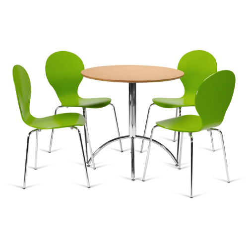 (Green) Kimberley Dining Set - Natural and Chrome Small 80cm Round Table With 4 Stacking Chairs