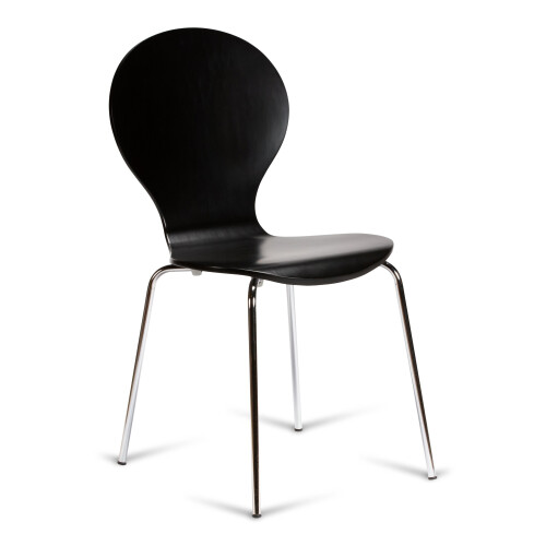 (Black) Kimberley Dining Set - Natural and Chrome Small 80cm Round Table With 4 Stacking Chairs 2