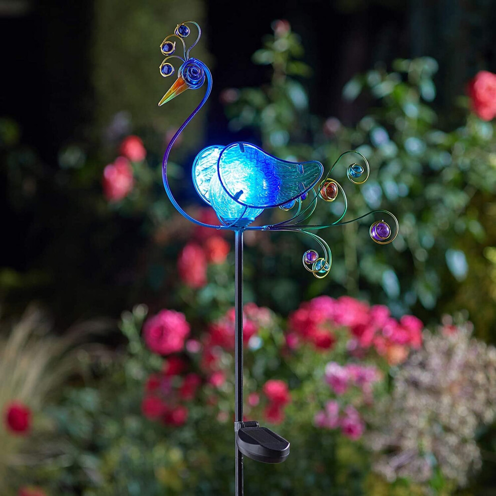 Solar Power Peacock Garden Crackle Ball Stake Light Novelty Animal