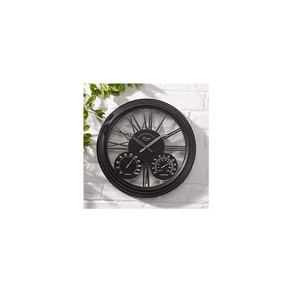 Black Exeter Wall Clock Thermometer Hygrometer Weatherproof Garden