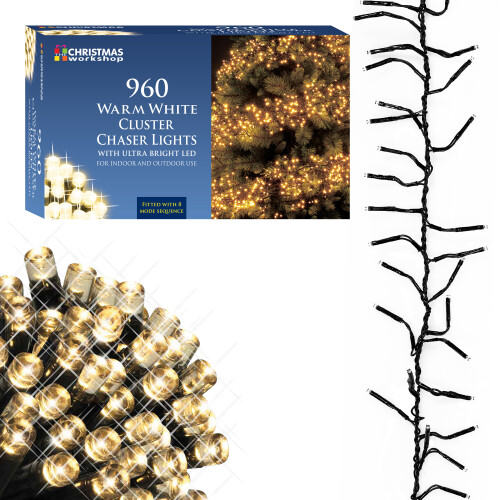 The Christmas Workshop 71820 960 Warm White LED Chaser Cluster Lights