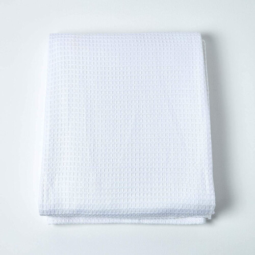 Homescapes Organic Cotton Waffle Blanket/ Throw White, 228 x 228 cm 1