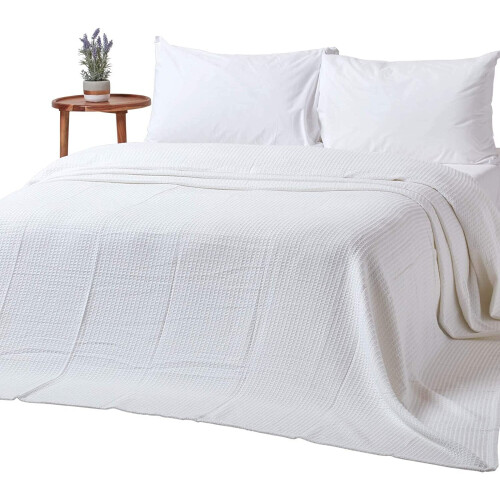 Homescapes Organic Cotton Waffle Blanket/ Throw White, 228 x 228 cm