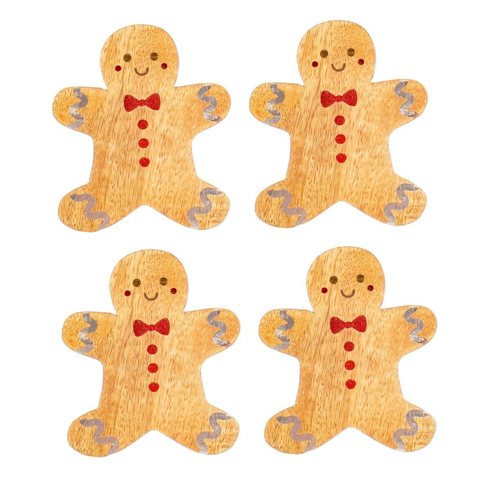 Sass & Belle Christmas Set of 4 Rustic Wood Gingerbread Drinks Coasters