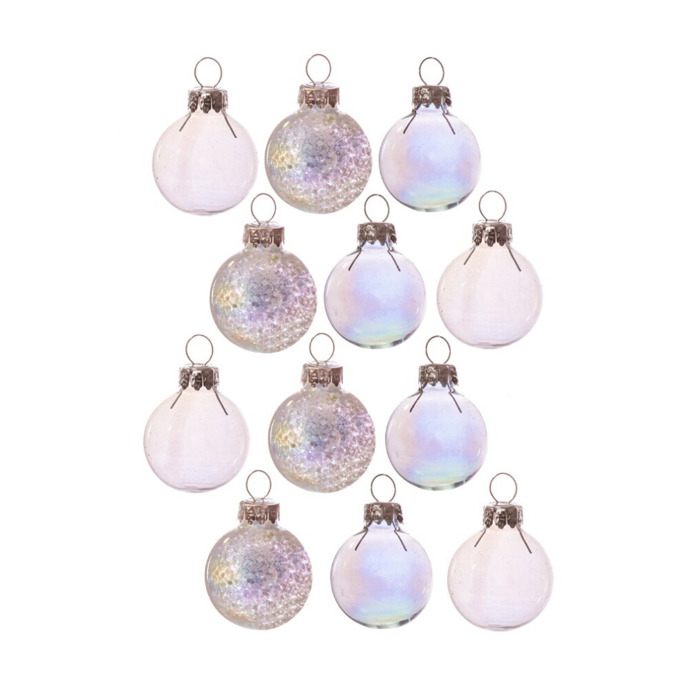 Sass & Belle 12 Mini Glass White Glitter Christmas Tree Decoration Baubles