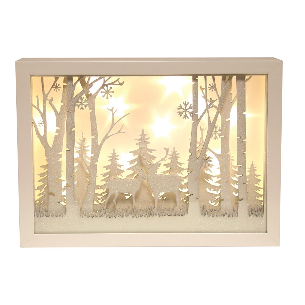 Christmas LED Light Up Musical Window Scene of Reindeer in Woodland