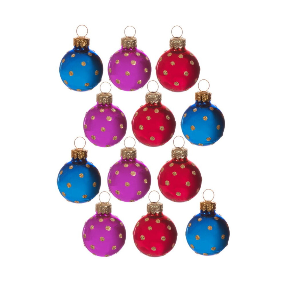 Sass & Belle 12 Mini Glass Polka Dot Christmas Tree Decoration Baubles