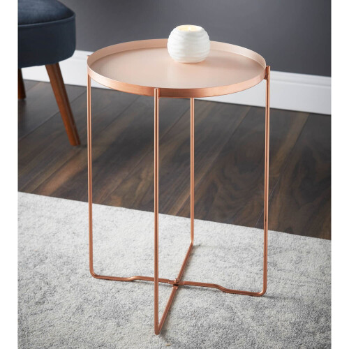 Spot On Dealz Round Side End Table Blush Removable Tray With Copper legs bedside console table
