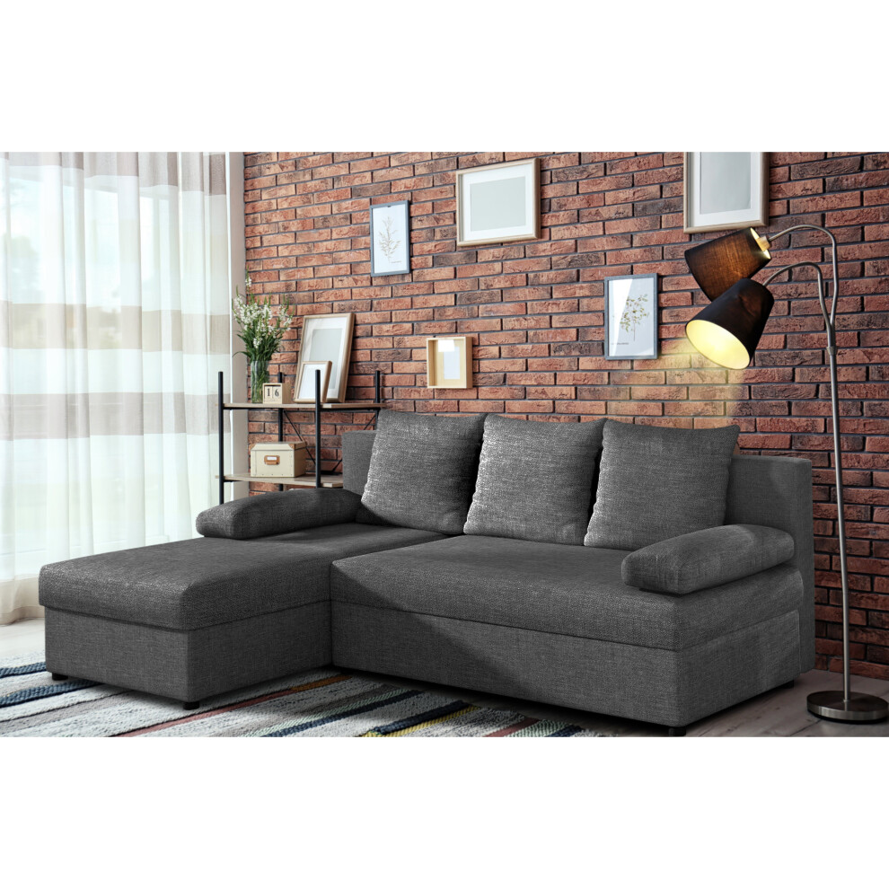 (Grey) Universal L-Shaped Corner Sofa Bed with Storage