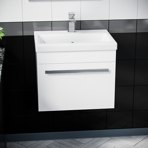 NES Home Nanuya 500mm Wall Hung 1 Drawer Basin Vanity Unit White 1