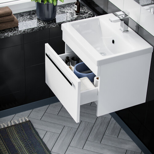 NES Home Nanuya 500mm Wall Hung 1 Drawer Basin Vanity Unit White 2