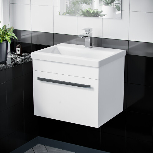 NES Home Nanuya 500mm Wall Hung 1 Drawer Basin Vanity Unit White
