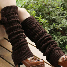 (Brown) Knitted Solid Crochet Leg Warmers Socks