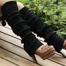 (Black) Knitted Solid Crochet Leg Warmers Socks