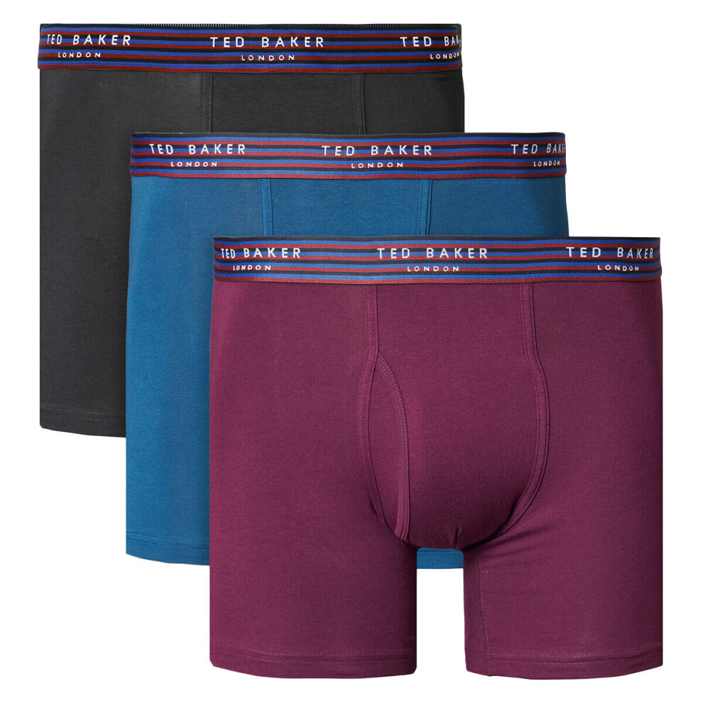 (XL, Black/Gibraltar Sea/Potent Purple) Ted Baker Mens 3-Pack Flexible Breathable Contour Pouch Cotton Boxer Briefs