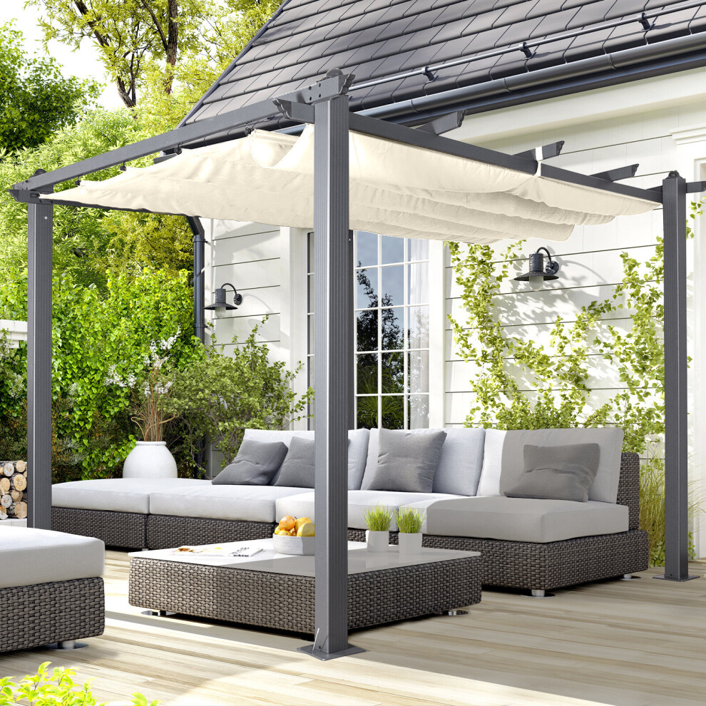 (3m Square, Creamy White) Acorn Aluminium 3m 4m Pergola Gazebos Various Colours