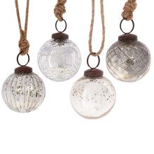 Sass & Belle 4 Silver Crackle Rustic Round Christmas Tree Decoration Bauble