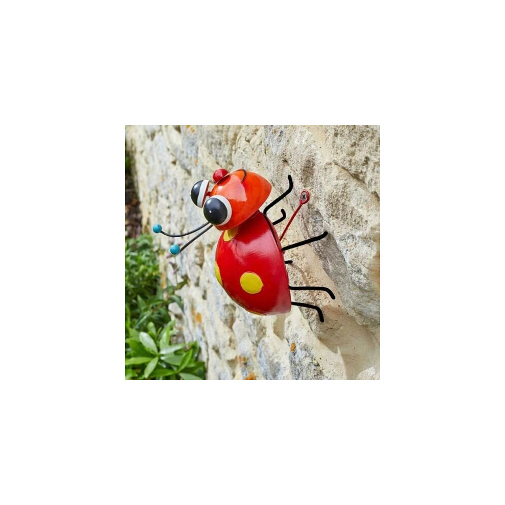 Medium Ladybug Wall Mounted Ornament Garden Decoration Steel Bright