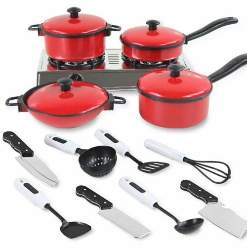 13PCS Kid Play House Toy Kitchen Utensils Cooking Pots Pans Food Dishes Cookware on OnBuy