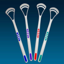 (6 Color Random, 1PCS) Oral Dental Care Clean Away Bad Breath Tongue Cleaner Brush Scraper Handle