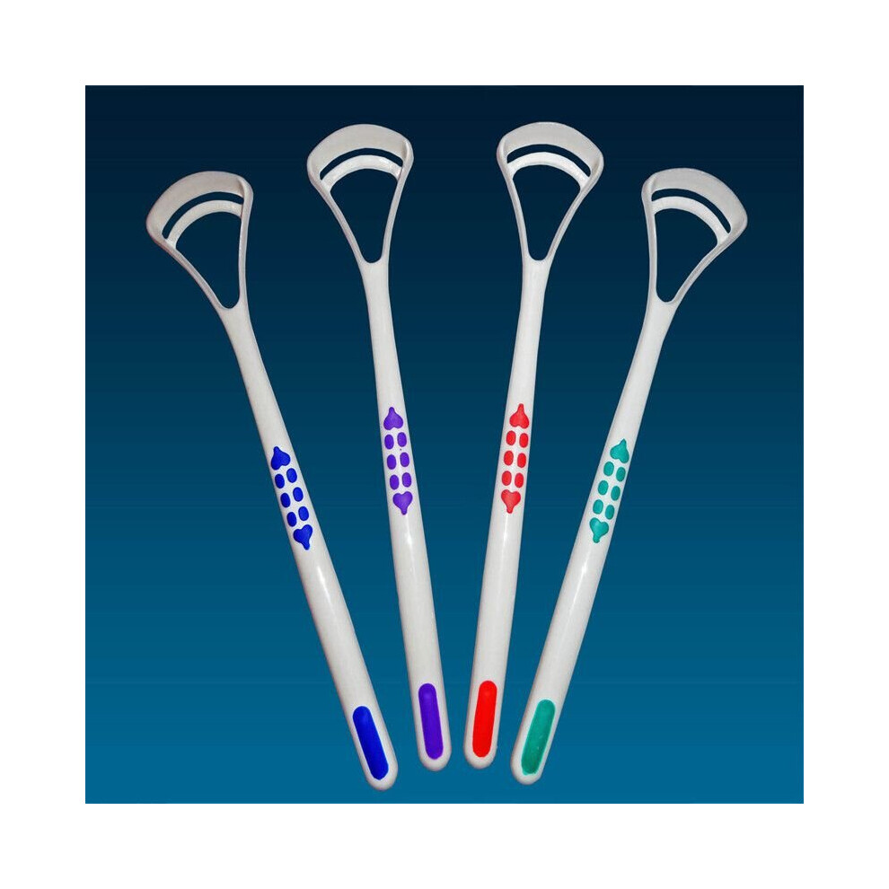 (6 Color Random, 1PCS) Oral Dental Care Clean Away Bad Breath Tongue Cleaner Brush Scraper Handle