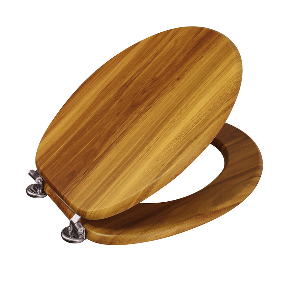 (Antique Pine) Wooden Toilet Seat Adjustable Stainless Steel Hinges