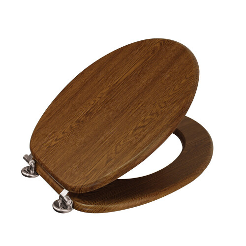 (Walnut) Wooden Toilet Seat Adjustable Stainless Steel Hinges