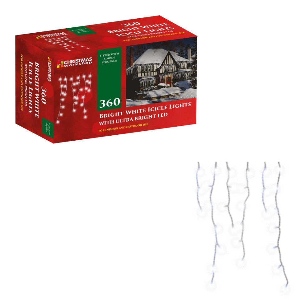 The Christmas Workshop 78640 360 Bright White Icicle LED Christmas Lights