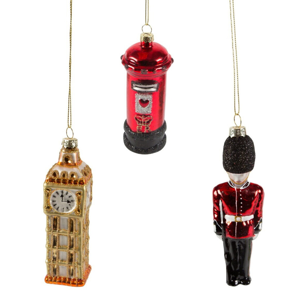 Sass & Belle 3 London Postbox Big Ben & Gaurd Christmas Tree Decoration Bauble