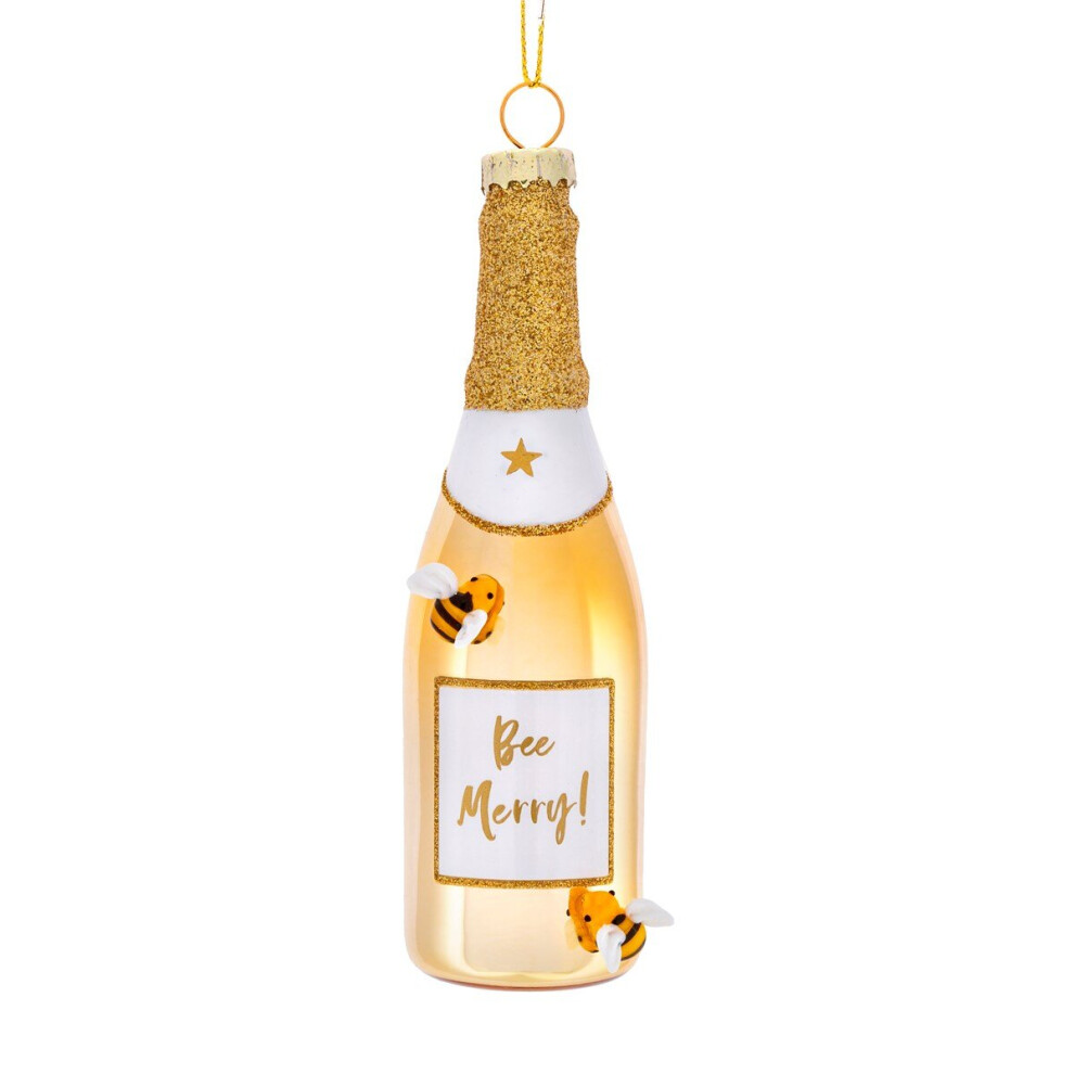 Sass & Belle Bee Merry Champagne Bottle Shaped Christmas Tree Decoration Bauble