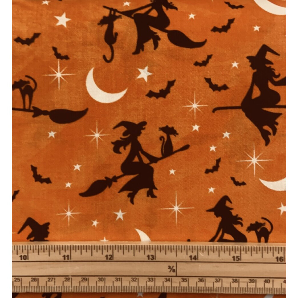 Fat Quarter Spooky Halloween Bewitched Night On Orange 100% Cotton Quilting Fabric