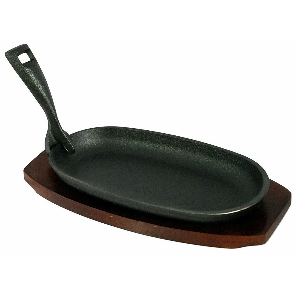 Buckingham Pre Seasoned Premium Cast Iron Serving Dish Steak & Fajita Sizzler Platter with Wooden Base 24 cm