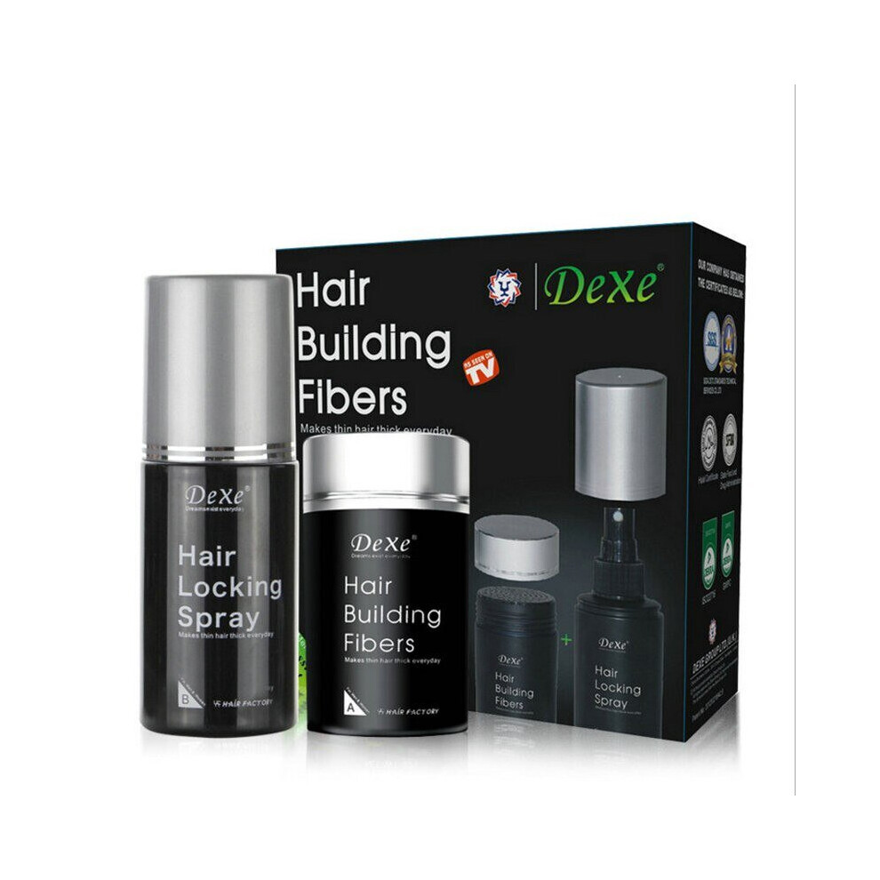 Dexe Hair Builder Kit 22g of Fiber Black and 100ml Hair locking Spray