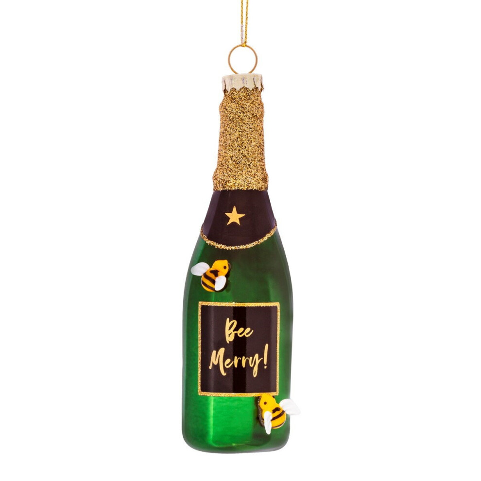 Sass & Belle Bee Merry Champagne Bottle Shaped Christmas Tree Decoration Bauble