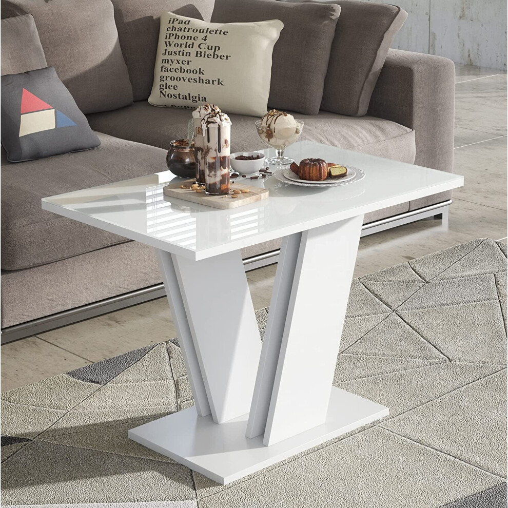 Furneo Glass Coffee Side Table Modern Living Room Furniture White