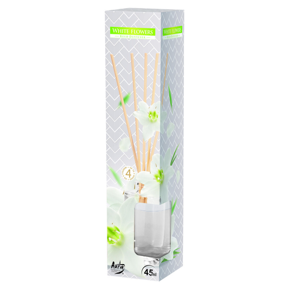 (White Flower) Rattan Reed Aroma Diffuser Air Freshener In Glass Bottle Jar