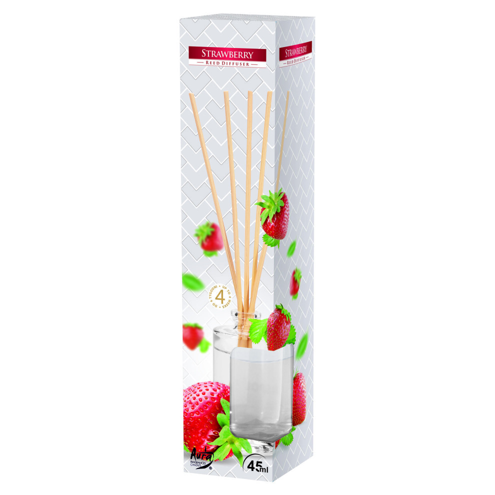 (Strawberry) Rattan Reed Aroma Diffuser Air Freshener In Glass Bottle Jar