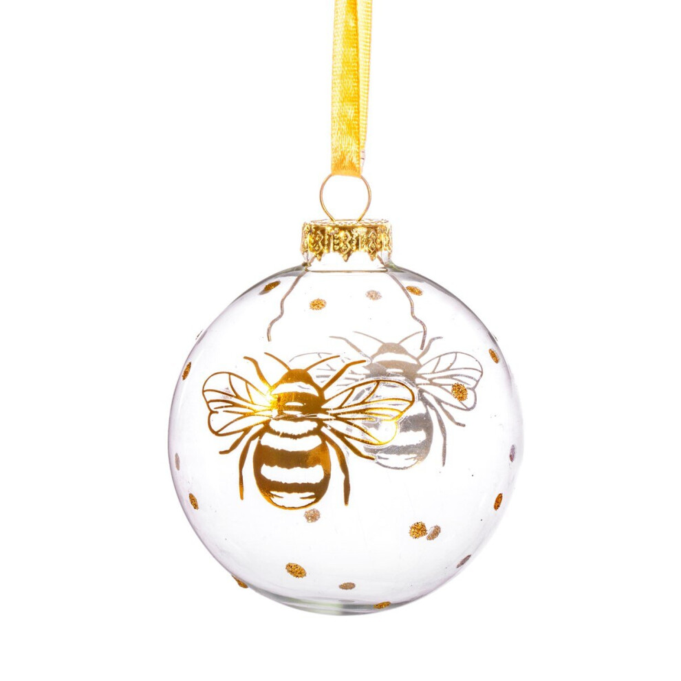 Sass & Belle Golden Bee Christmas Tree Decoration Large Round Glitter Bauble