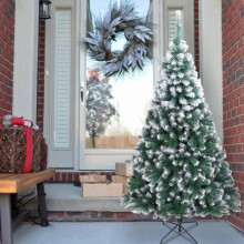 7ft/2.1m Artificial Christmas Tree, 870 Tips, Bushy PVC Leaves, Metal Stand, Easy 3-Step Setup