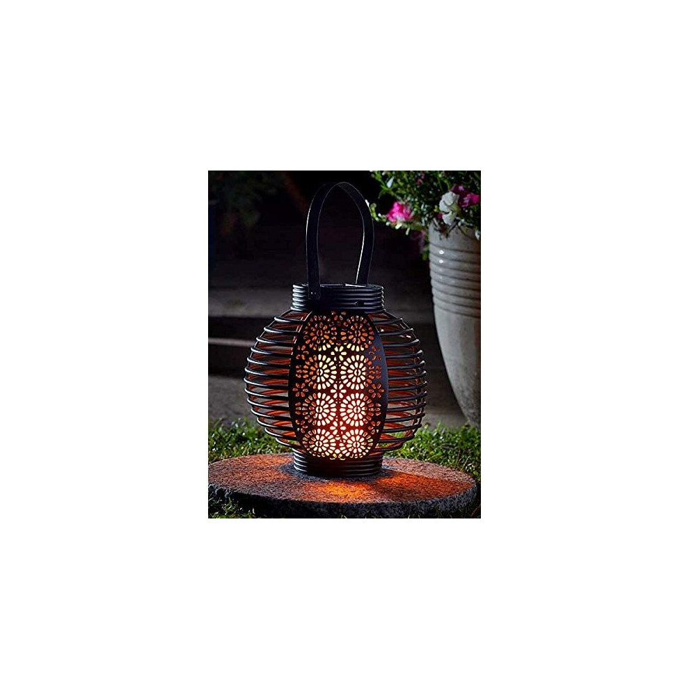 LED Solar Flame Effect Lantern Warm White Hanging Lights Garden Handle