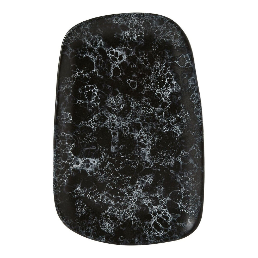Large Black Marble Effect Serving Platter,Stoneware Oval Platter With Veining,Perfect for Dinner Platters